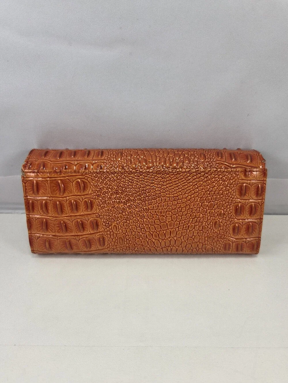 Vera Pelle Burnt Orange Croc Embossed Leather Kiss Lock Wallet